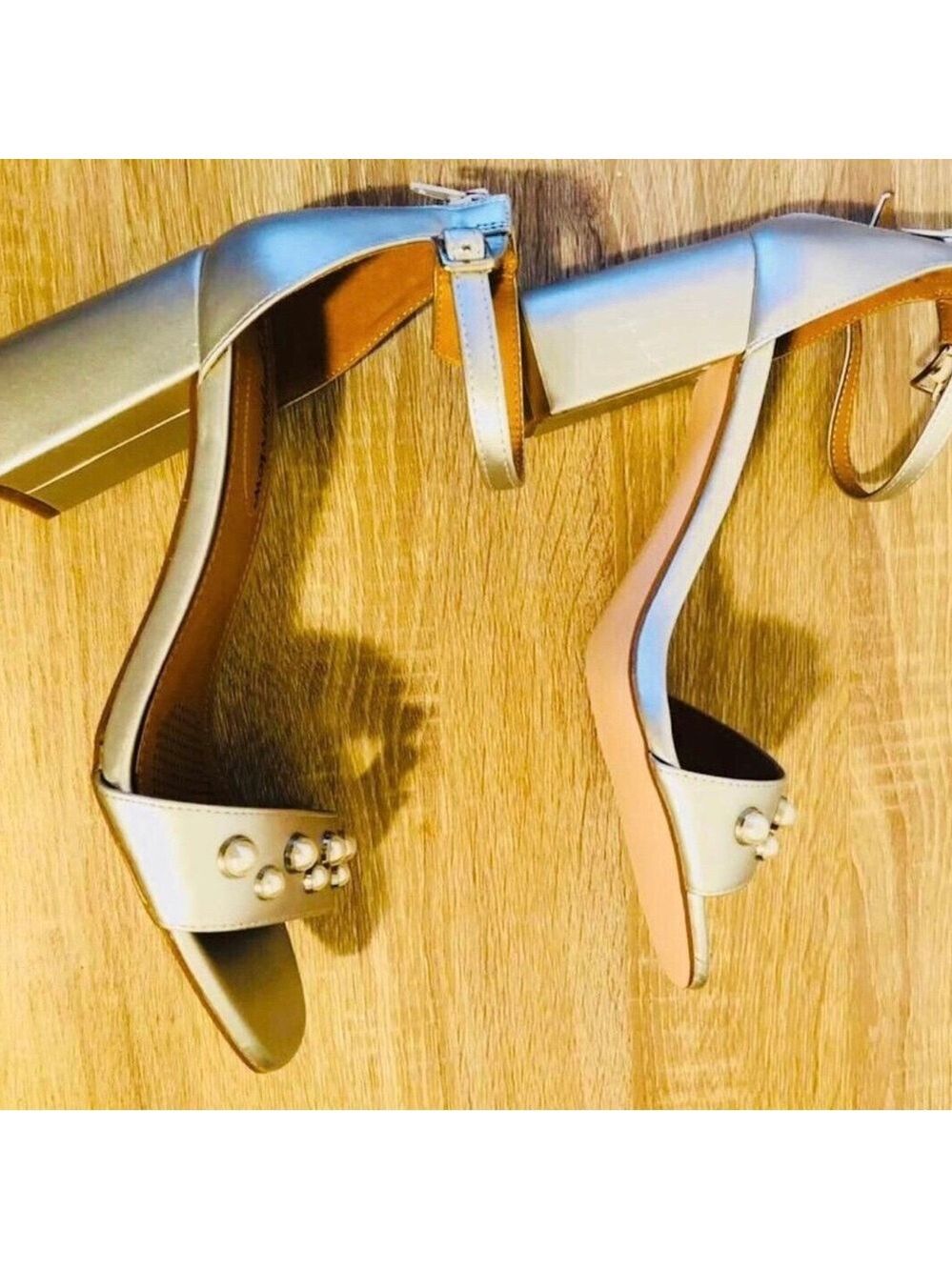 Size 10W Comfortview Sexy Silver Chunky Heels with Pearl Details Women’s - Picture 6 of 7
